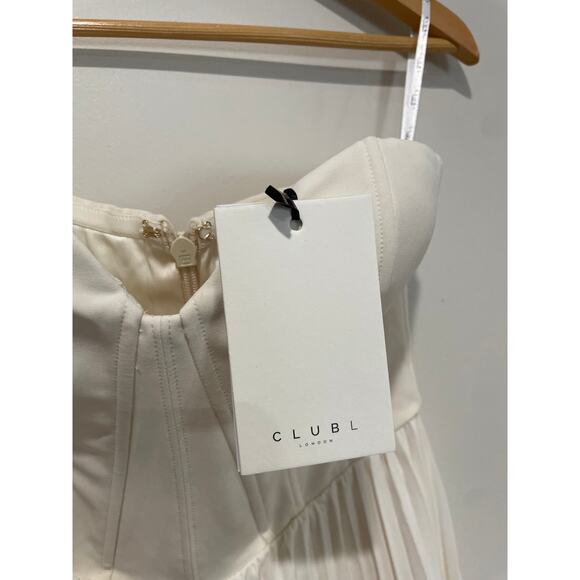 NWT Club L London Lorelai Corset Plisse Wide-Leg Jumpsuit Cream Women's Size 6 - Picture 4 of 7